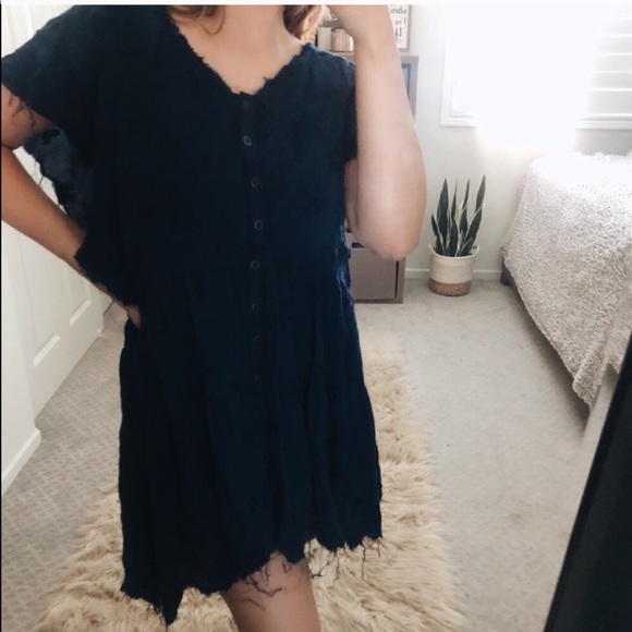 Free People Dresses & Skirts - Free People Navy Blue Embroidered Boho Dress